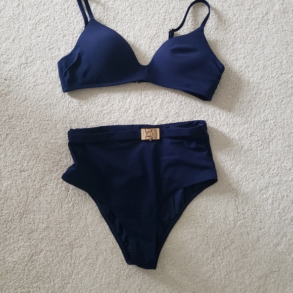 SOLD Tory Burch T-Belt High Waisted 2-piece Bikini Navy szS - Picture 3 of 16